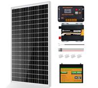 ECO-WORTHY Lifepo4 100AH bluetooth sistema completo fuera de la red con kit 170W: placa solar 170W, bateria lifepo4 100AH bluetooth, PWM 30A, inversor onda pura 600W para autocaravanas, barcos
