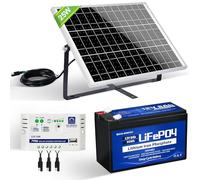 ECO-WORTHY Panel solar monocristalino de 25W 12V sin conexión a red con batería de litio: 25W panel solar + 8Ah batería LiFePO4 + 10A controlador coches, casas y camping