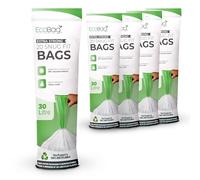 EcoBag - Paquete de 100 bolsas de basura blancas con cordón para cocina, 30 litros, 25 micras, resistentes, extrafuertes, compatibles con Brabantia, ecológicas, resistentes a desgarros, bolsas de