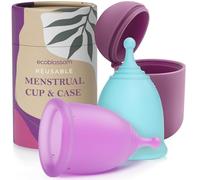 EcoBlossom Copa menstrual reutilizable y funda, las copas menstruales de silicona de grado médico más fiables, uso cómodo durante 12 horas (pequeño/grande (paquete de 2), tallo redondo y estuche)