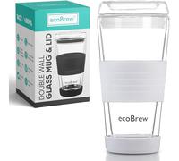 ecoBrew Vaso de vidrio de doble pared de 16 onzas con tapa, apto para lavavajillas y microondas, taza de viaje de vidrio transparente, vaso de café para llevar, taza de cerámica reutilizable para