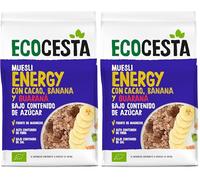 ECOCESTA MEJOR CADA DIA, Muesli Energy, 375 g, Cereales con Cacao, Plátano y Guaraná, Alto Contenido Fibra, Aporta una Dosis Extra de Energía, Cereales de Desayuno (Paquete de 2)