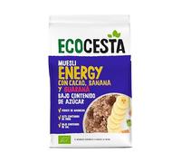 ECOCESTA MEJOR CADA DIA, Muesli Energy, 375 g, Cereales con Cacao, Plátano y Guaraná, Alto Contenido Fibra, Aporta una Dosis Extra de Energía, Cereales de Desayuno