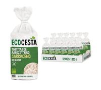 ECOCESTA MEJOR CADA DIA - Pack de 12 Unidades de 115 g de Tortitas Ecológicas de Arroz Integral y Trigo Sarraceno - 115 g - Sin Gluten - Aptas para Veganos