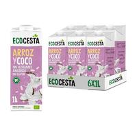 ECOCESTA MEJOR CADA DIA - Pack de 6 Unidades de 1 L de Bebida Ecológica Vegetal de Arroz y Coco - Sin Azúcar Añadido y Sin Gluten - Apto para Veganos - Ideal para Tomar Sola, con Café o en Batidos