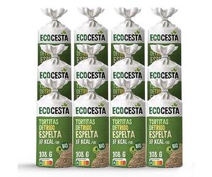 Ecocesta - Pack de 12 Unidades de 108 g de Tortitas Ecológicas de Trigo Espelta Integral - Sin Azúcar Añadido - Aptas para Veganos - Rica Fuente de Proteínas