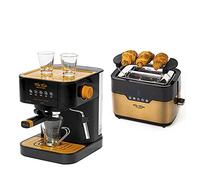 ECODE® Pack Cafetera Express de 20 BAR y 1050 W con Vaporizador, Deposito de 1.6L, Calientatazas, Panel Táctil + Tostadora de Pan con Control Táctil, Doble Ranura, 7 Niveles de Tueste