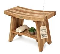 EcoDecors Banco de Ducha, Madera de Teca, Natural, 24 x 12 x 18,5 Pulgadas