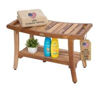 EcoDecors EarthyTeak™ Harmony - Banco de Ducha Estilo Oriental de Teca de 9 Pulgadas con Estante y Brazos, Patentado 1 29 Pulgadas de Largo x 14 Pulgadas de Ancho x 18.5 Pulgadas de Alto, Natural