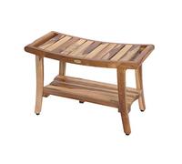 EcoDecors EarthyTeak™ Harmony - Banco de Ducha Estilo Oriental de Teca de 9 Pulgadas con Estante y Brazos, Patentado 1 29 Pulgadas de Largo x 14 Pulgadas de Ancho x 18.5 Pulgadas de Alto, Natural