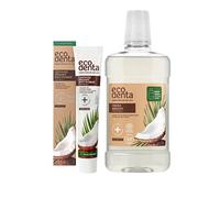 Ecodenta Certificado orgánico de higiene bucal Set I Antiplaca, pasta de tooth orgánica 75 ml y enjuague bucal de coco sin alcohol para combatir el mal aliento, 500 ml