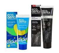 ECODENTA Kit de cuidado dental familiar Kids Colour Surprise Melón Dentífrico 75 ml + Pasta dentífrica Blanqueadora de Carbón Activo Negro 100 ml - Protector de Caries para Niños y Blanqueamiento de