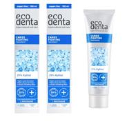 ECODENTA Pasta de dientes contra la caries con xilitol, extracto de hoja de cilantro y aceite de lima, protección contra caries y placa, frescura natural, 100 ml (paquete de 2)