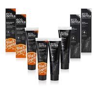 Ecodenta Pasta de Dientes de Carbón Activado Dientes Blancos Sin Fluoruro 4 Pack I Pasta de Dientes de Carbón Negro Blanqueamiento de Dientes I Blanqueamiento de Dientes Sabor Naranja 4x100ml