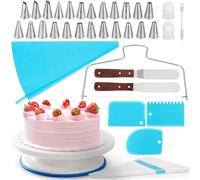 EcoEarth Kit de decoración de Pasteles (65 Piezas), Juego de Suministros para Hornear con Plato Giratorio y 24 Puntas de glaseado de diseño único, Mangas pasteleras, espátulas y más.