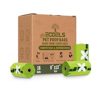ECOELS Bolsas biodegradables para excrementos de perro 100% compostables | 16 rollos de repuesto sin perfume, 240 bolsas extragrandes, fuertes y a prueba de fugas, bolsas para excrementos de perro