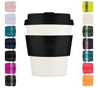 Ecoffee Cup Taza de café reutilizable de 240 ml, ecológica, 100% a base de plantas, con tapa y funda de silicona, sin melamina y biodegradable, apta para lavavajillas y microondas, color negro