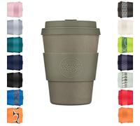 Ecoffee Cup Taza de café reutilizable de 350 ml, ecológica, 100% a base de plantas, con tapa y funda de silicona, sin melamina y biodegradable, apta para lavavajillas y microondas, Molto Grigio