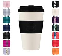 Ecoffee Cup Taza de café reutilizable de 400 ml, respetuosa con el medio ambiente, 100% a base de plantas, con tapa y funda de silicona, sin melamina y biodegradable, apta para lavavajillas y