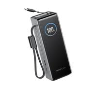 EcoFlow Powerbank 25000mAh 170W con Cables Retráctiles Integrados de USB C 100W, Batería Externa Cargador Portátil 4 Puertos Laptop Power Bank para iPhone 17/16/15, MacBook, Samsung, iPad, Plata