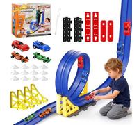 Ecofocet 5 m Pista de Coches Flexible,Pista de Coches para niños,Circuito de Carreras para niños,Flexible y Enrollable,Incluye 4 Coches,Pista de Carreras con looping,Niños 3+ años