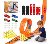 Ecofocet 5 m Pista de Coches Flexible,Pista de Coches para niños,Circuito de Carreras para niños,Flexible y Enrollable,Incluye 4 Coches,Pista de Carreras con looping,Niños 3+ años
