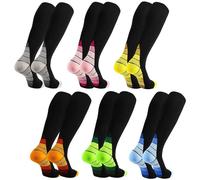 Ecofocet 6 Pares Medias de Compresión Mujer Hombre, Calcetines Compresion, Medias de Compresion Varices, Compression Socks para Deporte Running Avion Viaje Ciclismo, 18-25mmHg (S-M)
