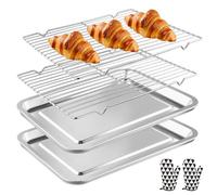 Ecofocet Bandeja Horno Acero Inoxidable, Juego de Bandeja Cocina para Hornear, Asar, Escurrir las Verduras, (2 bandejas para hornear, 2 rejillas de enfriamiento y Guantes Hornear), 40x30x2CM