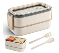 Ecofocet Bento Lunch Box 2 Niveles 1400ml, Acero Inoxidable 304 Fiambrera con Compartimentos, y Cuchara Tenedor, para Oficina/Viaje, Escuela, Libre de BPA, Apa para Microondas