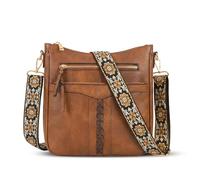 Ecofocet Bolso Bandolera de Mujer, Bolsos Bandolera Mujer piel, Bolso Bandolera Mediano de Cuero PU, Bolso Hombro Retro con Bandolera Ancha de Jacquard para Diario Trabajo Viaje Compras (Marrón)