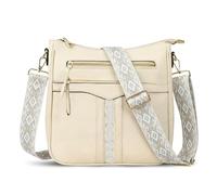 Ecofocet Bolso Bandolera de Mujer, Bolsos Bandolera Mujer piel, Bolso Bandolera Mediano de Cuero PU, Bolso Hombro Retro con Bandolera Ancha de Jacquard para Diario Trabajo Viaje Compras (Beige)
