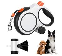 Ecofocet Correa Perro Extensible 8 Metros, 360°Antienredos, Mango Ergonómico, Correa Retráctil con Bolsas Higiénicas y Portabolsa, para Perros Pequeños, Medianos y Grandes hasta 50Kg (Blanco, 8 m)
