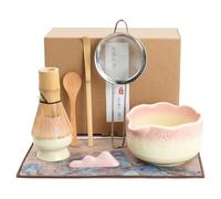 Ecofocet Kit Matcha 8 Piezas, Set Ceremonia Té Japonés con Cuenco 550ml, Batidor, Soporte Chasen, Cuchara Chashaku, Porta Cuchara, Colador y Paño