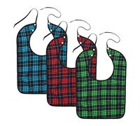 Ecofocet Pack de 3 Baberos para Adultos Mayores, Babero Adulto Impermeable Lavable, Baberos con Botones de Presión, Cuadros Clásico, para Hombres, Mujeres, Ancianos y Discapacitados