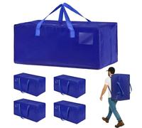 Ecofocet Pack de 4 Grande Bolsa de Almacenamiento de Poliéster, Impermeable Bolsas de Mudanza con Cremallera y Asa, Cajas de Mudanza de Gran Capacidad para Ahorrar Espacio y Embalar, Azul