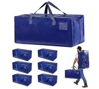 Ecofocet Pack de 6 Grande Bolsa de Almacenamiento de Poliéster, Impermeable Bolsas de Mudanza con Cremallera y Asa, Cajas de Mudanza de Gran Capacidad para Ahorrar Espacio y Embalar, Azul
