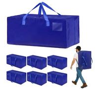 Ecofocet Pack de 6 Grande Bolsa de Almacenamiento de Poliéster, Impermeable Bolsas de Mudanza con Cremallera y Asa, Cajas de Mudanza de Gran Capacidad para Ahorrar Espacio y Embalar, Azul