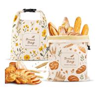 Ecofocet Paquete de 2 Bolsas de Pan de Cera de Abeja Reutilizables 43x33 cm, Bolsa para Pan de Algodón con Revestimiento Natural de Cera de Abeja, para Guardar Pan Casero y Panadería Artesanal (A)