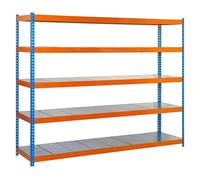 Simon Rack 37 Estantería Industrial, 5 Estantes Metal, 400 kg Punto Flexión, Azul/Naranja/GALVA, 2000x1800x450