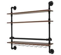 Ecoggeder Botellero montado en la pared, soporte para copas de vino, estante de almacenamiento de vino industrial, estante flotante de 3 niveles, soporte para botellas de metal de 92 x 20 x 89 cm para