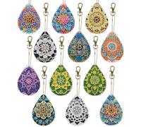 EcoGleam 12 llaveros de pintura de diamantes planos 2D con diseño de mandala