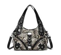 EcoGleam Bolso bandolera Y2K de piel sintética para mujer, diseño de leopardo, gran capacidad, elegante paquete de correas para moto, con tachuelas de lujo, marrón claro, 340*290*110