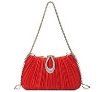EcoGleam Bolso cruzado plisado con cadena desmontable, elegante bolso cruzado de hombro para mujeres y niñas, boda, fiesta, cóctel, novia, rojo, 210x80x120mm