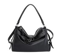 EcoGleam Bolso de hombro retro de piel sintética, gran capacidad, versátil, color sólido, bolso de hombro para todo partido, viaje, compras, trabajo, bolso, Negro , 350.00x240.00x110.00mm