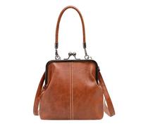 EcoGleam Bolso de mano de alta textura con cierre de beso, bolso de hombro de color sólido, estilo vintage para mujer, para uso diario, trabajo, viajes, excursiones, compras, marrón