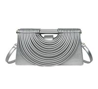 EcoGleam Bolso de mano de cuero sintético tejido de moda, bolso de hombro semicircular con asa y correa ajustable para mujer, boda, fiesta, baile de graduación, plata, 12.8*3.54*6.69Zoll