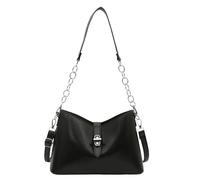 EcoGleam Bolso de mano de piel sintética de gran capacidad, bolsillos con asa superior, correa de hombro ajustable para viajes, compras, trabajo, uso social diario, Negro , 245*160*90mm