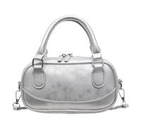 EcoGleam Bolso de mano de piel sintética de gran capacidad para mujer, bolso de mano con cremallera, bolso hobo liso para viajes, compras, trabajo, uso social diario, plata, B