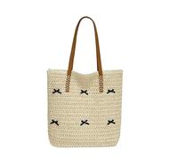 EcoGleam Bolso de playa con lazo grande de paja de gran capacidad bolso de hombro tejido bolso de mano ligero bolso de playa para mujer vacaciones, Blanco, 480.00x260.00x220.00mm/18.9x10.24x8.66inch