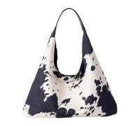 EcoGleam Cartera de piel sintética para mujer, con asa, diseño de vaca, gran capacidad, estilo informal, bolsa de compras Hobo Y2K para viajes, compras, uso diario, Negro , 14.17x3.94x14.17Zoll